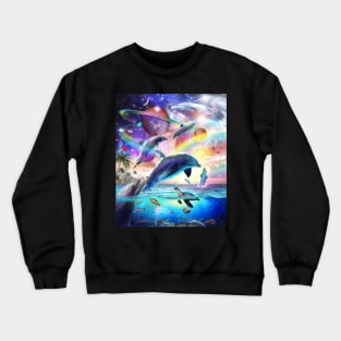 Space Dolphin Galaxy Dolphins Rainbow Crewneck Sweatshirt